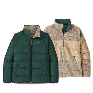 Patagonia Reversible Silent Down Jacket Men's Small Shearling Northern Green